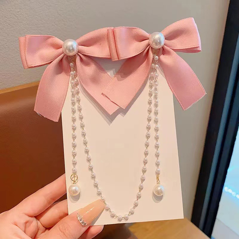 Children's Bow Hair Clip Baby  - Pearl Trim Chain ulasan dan harga