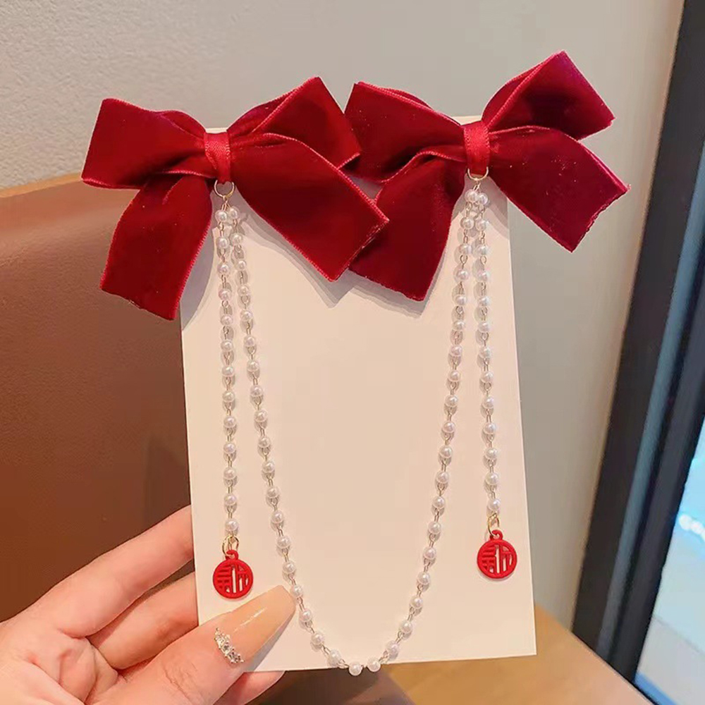Children's Bow Hair Clip Baby  - Pearl Trim Chain ulasan dan harga