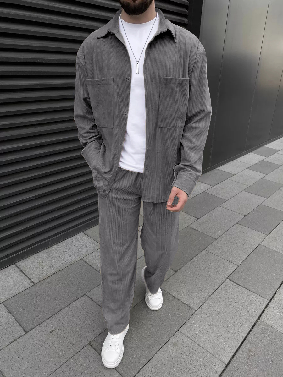 Men's Corduroy Two-Piece Outfi - Embellish Knit ulasan dan harga