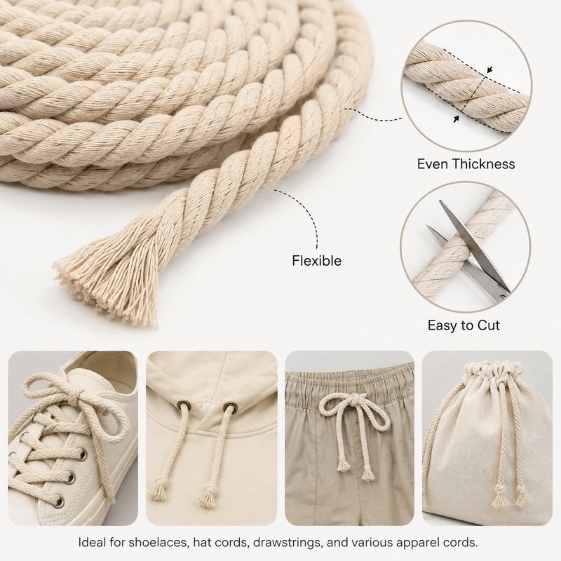 5M 5-20mm Cotton Twisted Rope  - Cord Trim Twisted ulasan dan harga